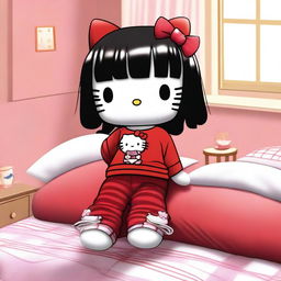 This is a charming digital art image depicting Hello Kitty with a unique twist