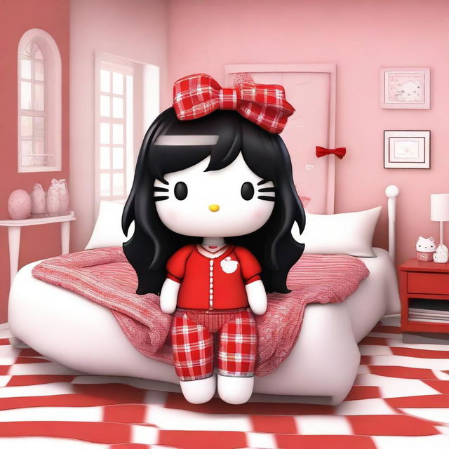 This is a charming digital art image depicting Hello Kitty with a unique twist