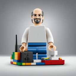 A high-quality digital art image depicting Steve Jobs as a Lego character