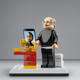 A high-quality digital art image depicting Steve Jobs as a Lego character