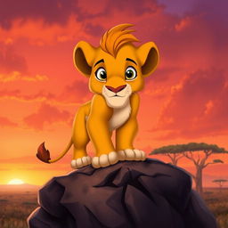 A majestic depiction of Simba from The Lion King, showcasing his golden fur and expressive big eyes
