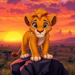 A majestic depiction of Simba from The Lion King, showcasing his golden fur and expressive big eyes