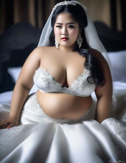 This high-quality digital art image showcases a stunning Indonesian model, styled as a bride