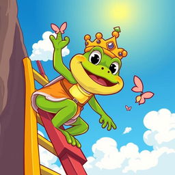 A cartoon-style illustration of King Wart, also known as Mamu, climbing a ladder