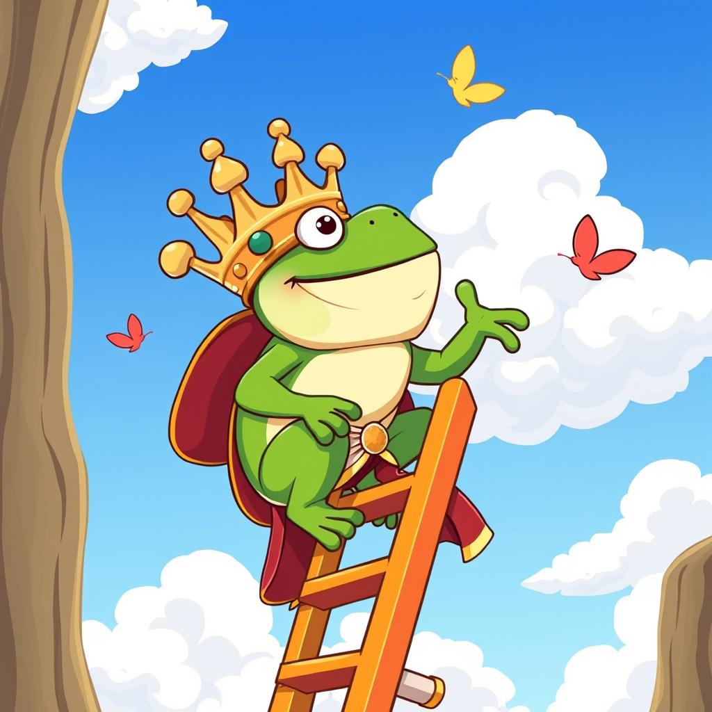 A cartoon-style illustration of King Wart, also known as Mamu, climbing a ladder