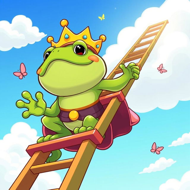 A cartoon-style illustration of King Wart, also known as Mamu, climbing a ladder