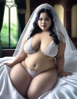 This high-quality digital art image showcases a stunning Indonesian model, styled as a bride