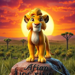 A stunning 3D rendering of Simba from The Lion King, showcasing his iconic golden fur and large, expressive eyes