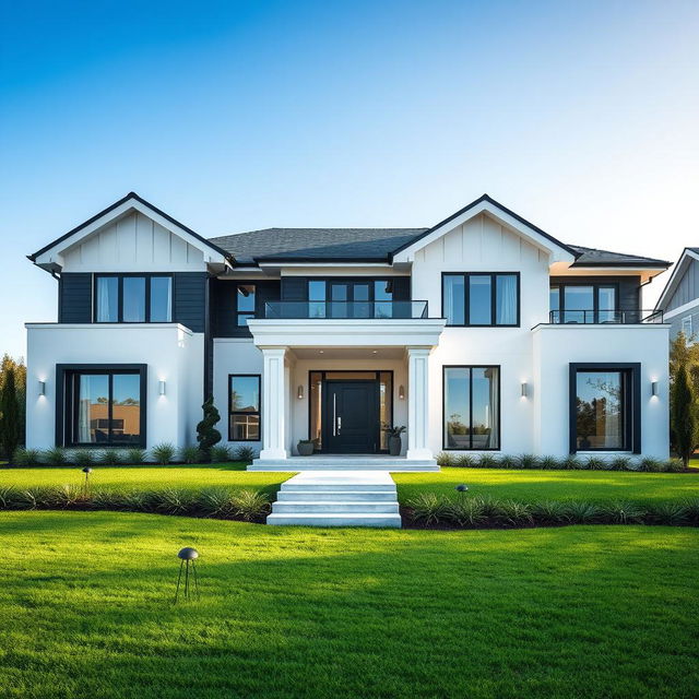 A beautiful house featuring a stunning design with a harmonious color scheme of complementary black and white