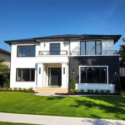 A beautiful house featuring a stunning design with a harmonious color scheme of complementary black and white