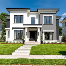 A beautiful house featuring a stunning design with a harmonious color scheme of complementary black and white