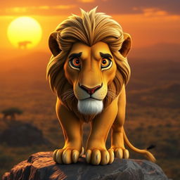 A powerful 3D representation of an older Simba from The Lion King, showcasing the wisdom of age reflected in his deep, expressive eyes and the rich texture of his weathered golden fur