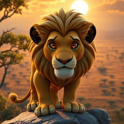A powerful 3D representation of an older Simba from The Lion King, showcasing the wisdom of age reflected in his deep, expressive eyes and the rich texture of his weathered golden fur