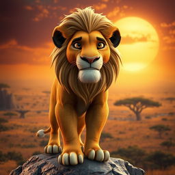 A powerful 3D representation of an older Simba from The Lion King, showcasing the wisdom of age reflected in his deep, expressive eyes and the rich texture of his weathered golden fur