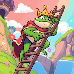 A cartoon-style illustration of King Wart, also known as Mamu, climbing a ladder