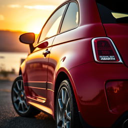A stunning close-up of a red Abarth 595, showcasing its distinctive sporty design, aggressive lines, and unique Italian flair