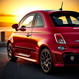 A stunning close-up of a red Abarth 595, showcasing its distinctive sporty design, aggressive lines, and unique Italian flair