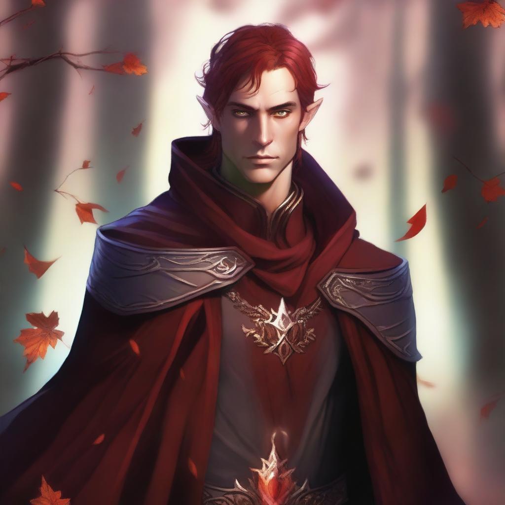 This digital art image presents a male Fall Eladrin Elf, embodied as a cleric