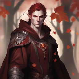 This digital art image presents a male Fall Eladrin Elf, embodied as a cleric