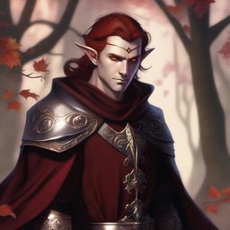 This digital art image presents a male Fall Eladrin Elf, embodied as a cleric