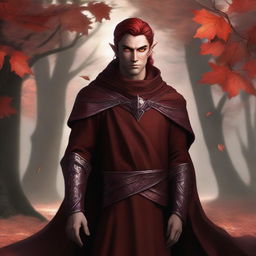 This digital art image presents a male Fall Eladrin Elf, embodied as a cleric