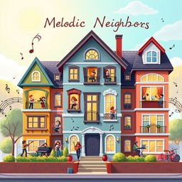 A beautifully crafted and polished splash screen for the game 'Melodic Neighbors,' featuring a single large house that embodies the essence of music creation