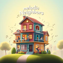A beautifully crafted and polished splash screen for the game 'Melodic Neighbors,' featuring a single large house that embodies the essence of music creation