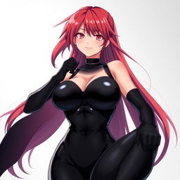 A sexy anime girl with long, flowing red hair, exuding confidence and allure
