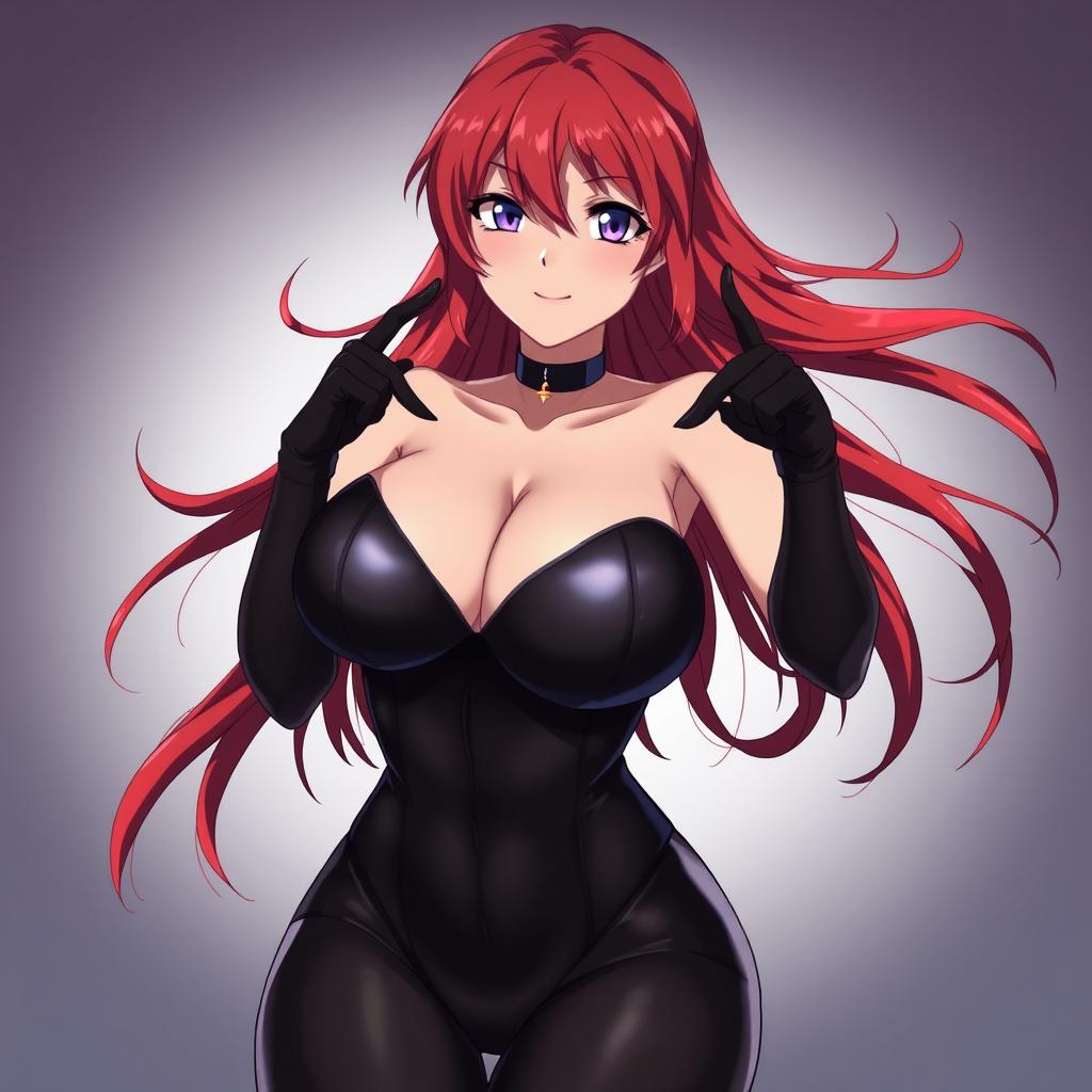 A sexy anime girl with long, flowing red hair, exuding confidence and allure