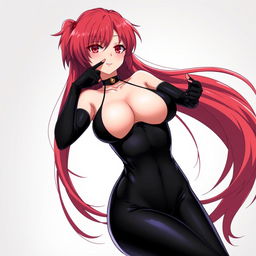 A sexy anime girl with long, flowing red hair, exuding confidence and allure