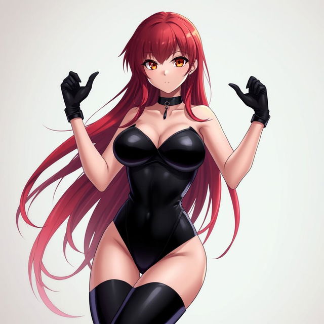 A sexy anime girl with long, flowing red hair, exuding confidence and allure