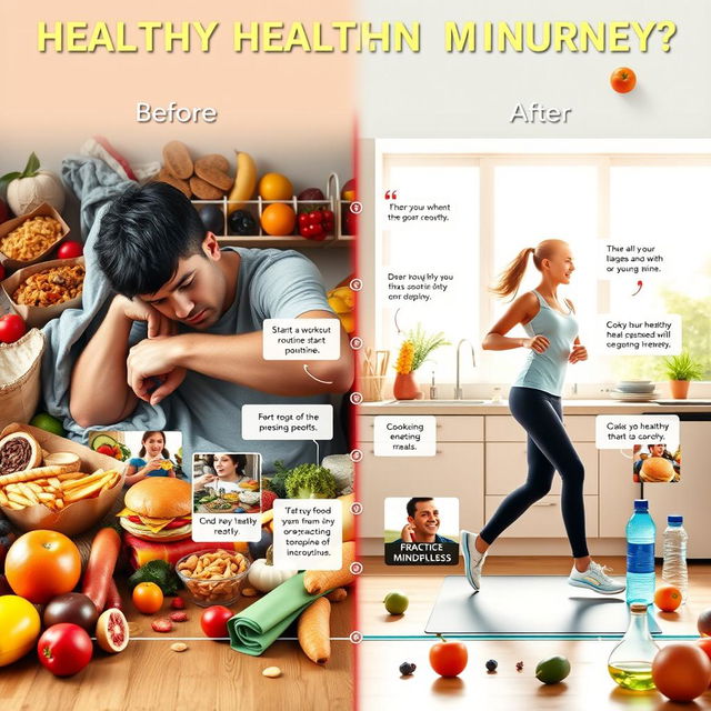 A vibrant and inspiring visual journey showcasing an individual's health transformation over time