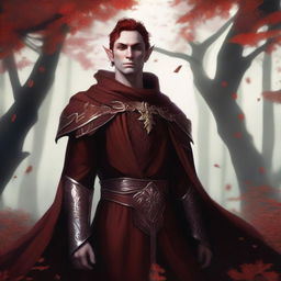 This digital art image depicts a male Fall Eladrin Elf, characterized as a cleric