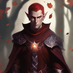 This digital art image depicts a male Fall Eladrin Elf, characterized as a cleric