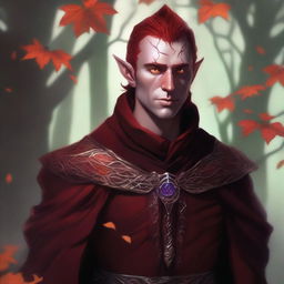 This digital art image depicts a male Fall Eladrin Elf, characterized as a cleric