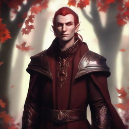 This digital art image depicts a male Fall Eladrin Elf, characterized as a cleric