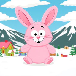 A playful and whimsical pink fuzzy wuzzy bunny character inspired by the South Park animation style