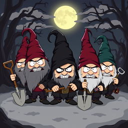 A mischievous and evil group of gnomes in the style of South Park