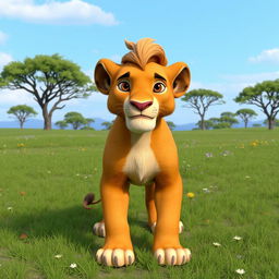 A detailed 3D model of an older Simba from The Lion King, showcasing a normal, neutral expression on his face