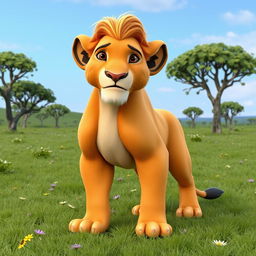 A detailed 3D model of an older Simba from The Lion King, showcasing a normal, neutral expression on his face