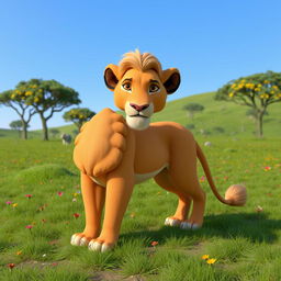 A detailed 3D model of an older Simba from The Lion King, showcasing a normal, neutral expression on his face