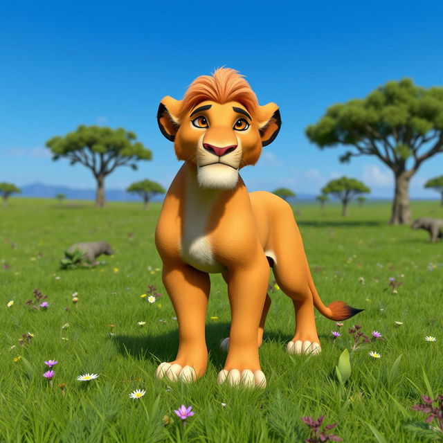 A detailed 3D model of an older Simba from The Lion King, showcasing a normal, neutral expression on his face