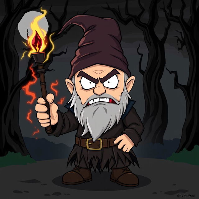 A single evil gnome character in the style of South Park