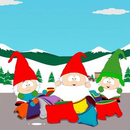 A humorous depiction of the Underpants Gnome characters from South Park
