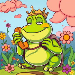 A cartoon-style illustration of King Wart, also known as Mamu, from the video game world, making a phone call