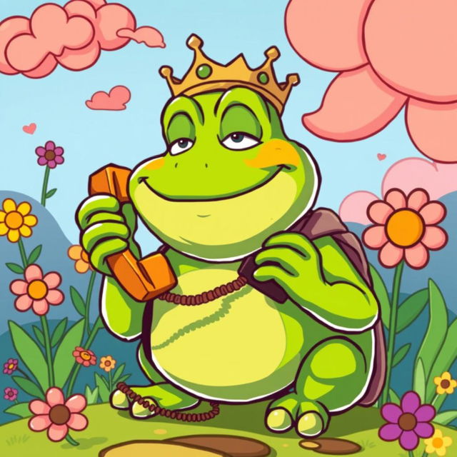 A cartoon-style illustration of King Wart, also known as Mamu, from the video game world, making a phone call