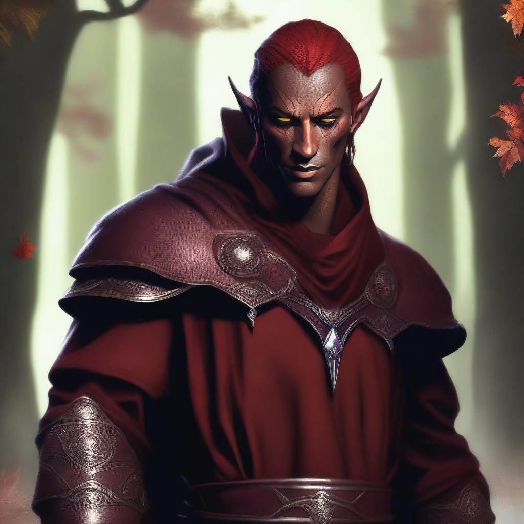 This digital art image features a male Fall Eladrin Elf, depicted as a nomadic cleric