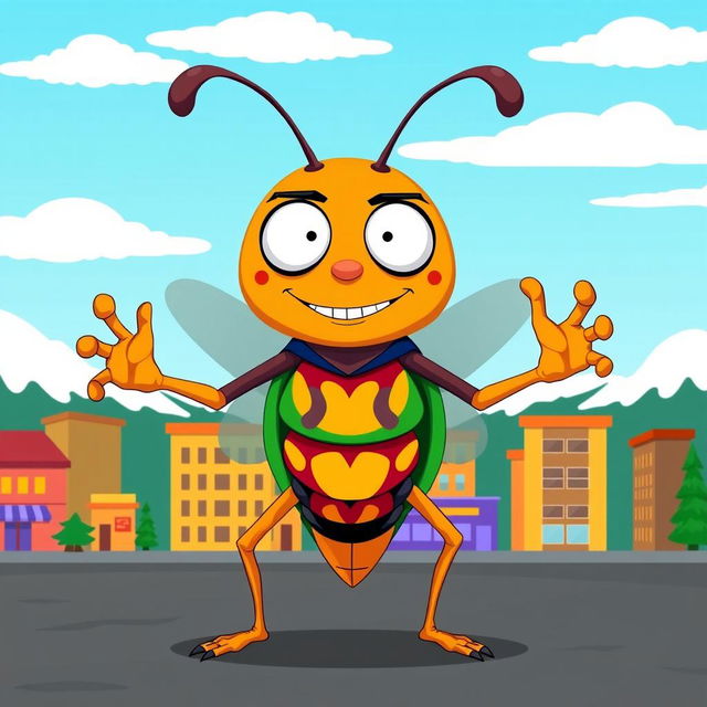 A unique depiction of a four-handed humanoid bug character inspired by South Park