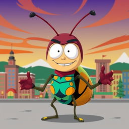 A unique depiction of a four-handed humanoid bug character inspired by South Park