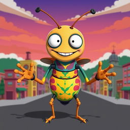 A unique depiction of a four-handed humanoid bug character inspired by South Park